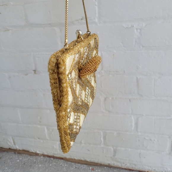 Gold vtg 1950's beaded clutch purse - Picture 4 of 9